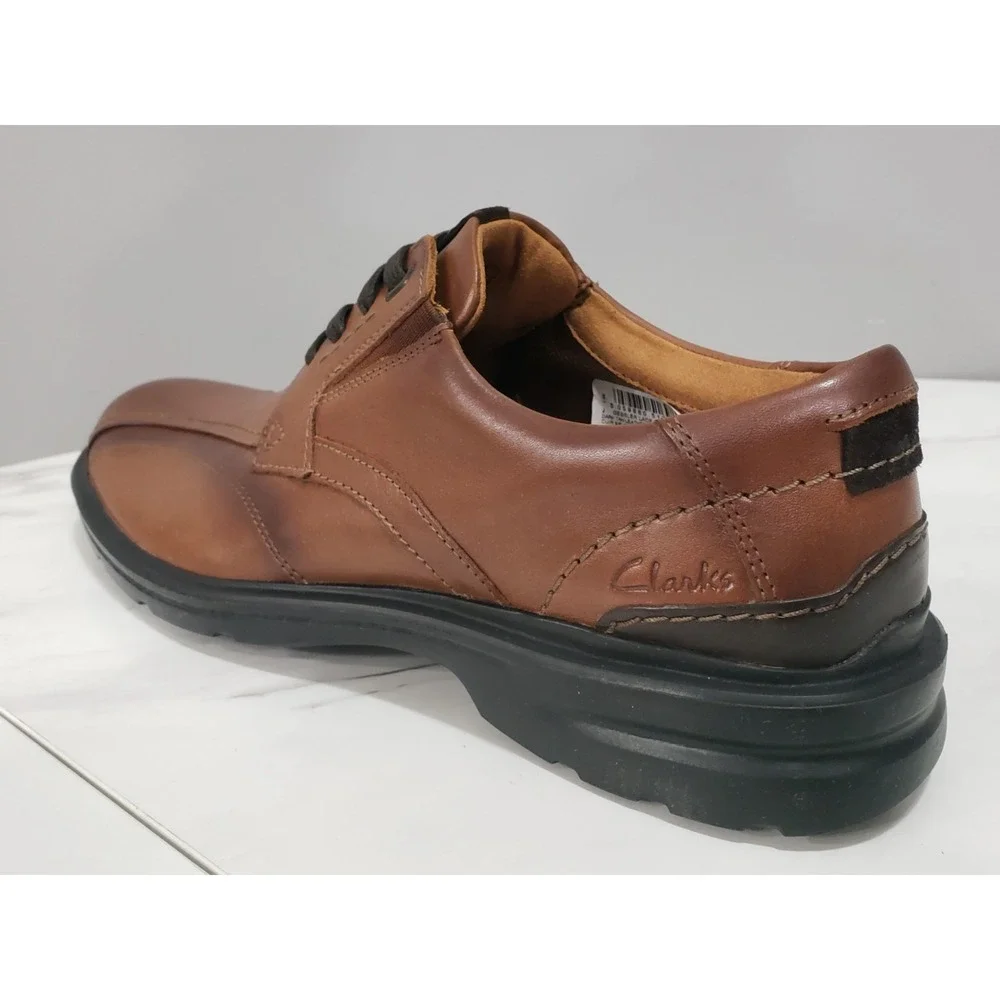 NEW NO BOX Clarks Gessler Dark Tan Lace Up Leather‎ Shoe Men's 9.5M EU 42.5